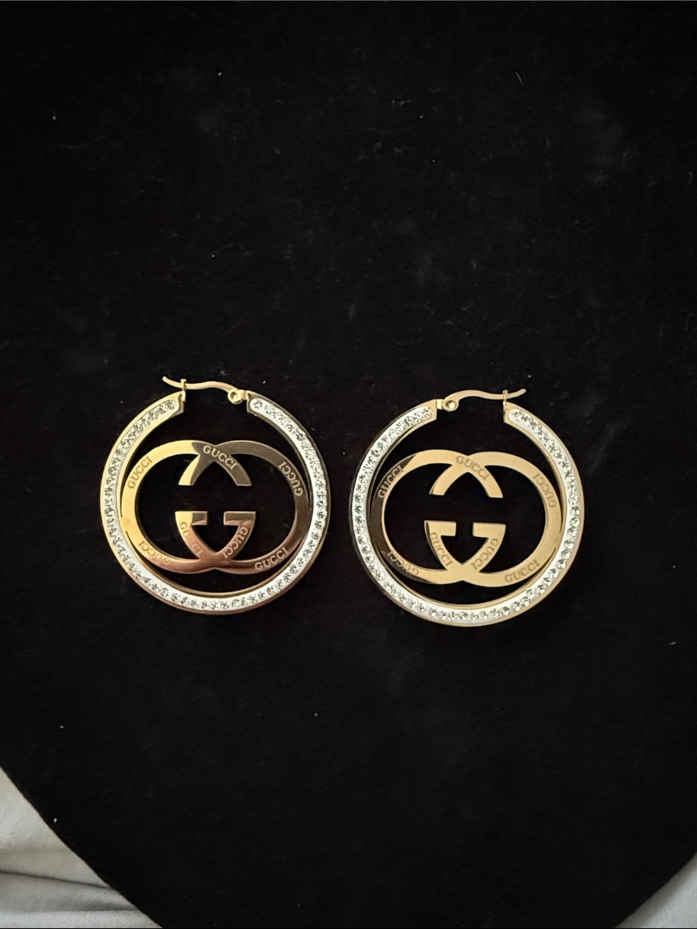 Fashion Designer Gold Interlocking G Crystal Hoop Earrings